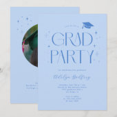 Whimsical Lettertype Ijsblauwe Afstudeerfeest Kaart (Voorkant / Achterkant)