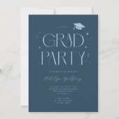 Whimsical Lettertype Navy Blauwe Afstudeerfeest Kaart (Voorkant)
