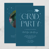 Whimsical Lettertype Teal Afstudeerfeest Kaart (Voorkant / Achterkant)
