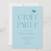 Whimsical Lettertype Turquoise Afstudeerfeest Kaart (Voorkant)