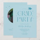 Whimsical Lettertype Turquoise Afstudeerfeest Kaart (Voorkant / Achterkant)