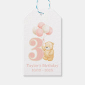 Whimsical Leuke Verjaardag 3 jaar oud Roze Beer na Cadeaulabel (Voorkant)