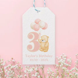 Whimsical Leuke Verjaardag 3 jaar oud Roze Beer na Cadeaulabel