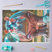 Whimsical Levendige Foto Hippo en Bubble Decoupage Tissuepapier (Craft)