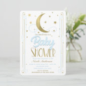 Whimsical Licht Blauw & Gouden Maan Sterren Baby s Kaart (Staand voorkant)