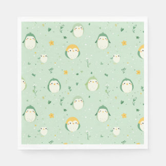 Whimsical Licht Groene Vogel en Natuur Patroon Servet
