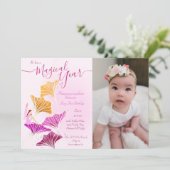 Whimsical Licht Roze Fee Eerste Foto Verjaardag Kaart (Staand voorkant)