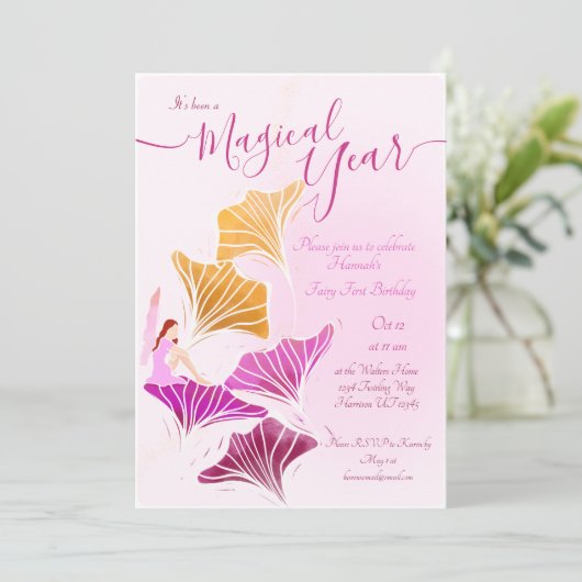 Whimsical licht roze fee eerste magische verjaarda kaart (Staand voorkant)