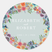 Whimsical Lichtblauw Wildflower Waterverf Bruiloft Ronde Sticker (Voorkant)