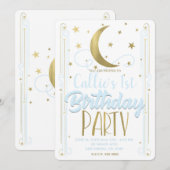 Whimsical lichtblauwe gouden maan sterren Verjaard Kaart (Voorkant / Achterkant)