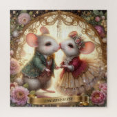Whimsical liefde gepersonaliseerde muis paar bruil legpuzzel (Verticaal)