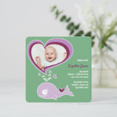 Whimsical liefde Paarse walvis baby meisje foto ge Aankondiging (Staand voorkant)