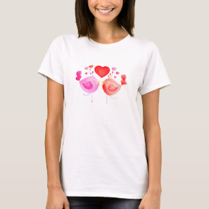 Whimsical liefdesvogels waterverf kunst t-shirt