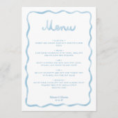 Whimsical Light Blauw Wit Wavy Lijst bruiloft Menu (Voorkant)
