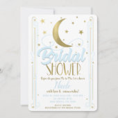 Whimsical Light Blue Gold Moon Stars Vrijgezellenf Kaart (Voorkant)