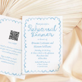 Whimsical Light Blue QR RSVP Code repetitie diner Kaart