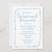 Whimsical Light Blue QR RSVP Code repetitie diner Kaart (Voorkant)
