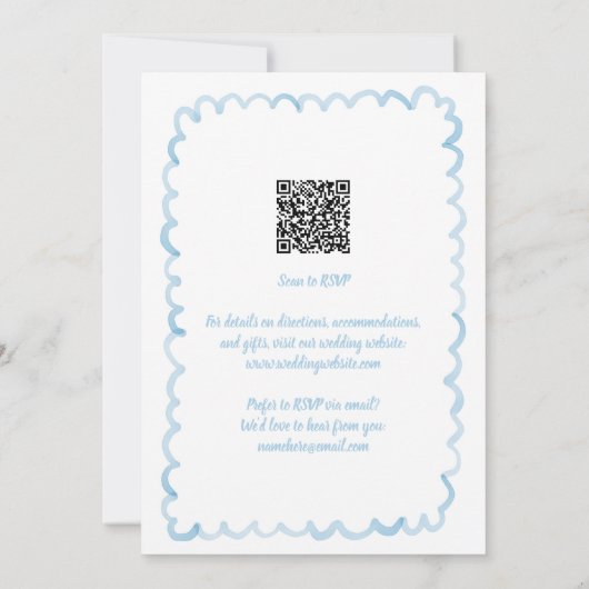 Whimsical Light Blue QR RSVP Code repetitie diner Kaart (Achterkant)
