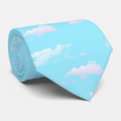 Whimsical Light Blue Sky and White Clouds Pattern  Stropdas (Opgerold)