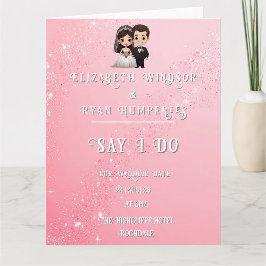 "Whimsical Light Pink Wedding Invitations Sparkles Kaart (Voorkant)