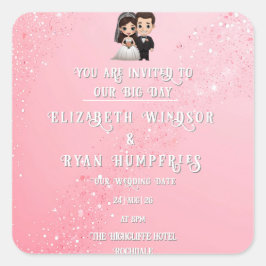 "Whimsical Light Pink Wedding Invitations Sparkles Vierkante Sticker