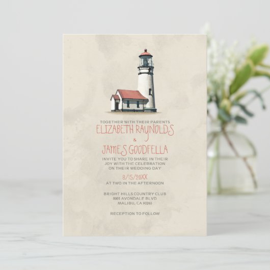Whimsical Lighthouse Wedding Invitations Kaart (Staand voorkant)