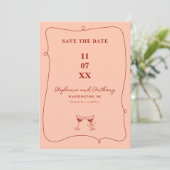 Whimsical Lijst en glazen rood en koraal bruiloft Save The Date (Staand voorkant)