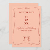Whimsical Lijst en glazen rood en koraal bruiloft Save The Date (Voorkant / Achterkant)