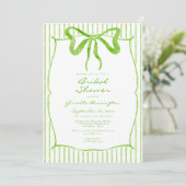 Whimsical Lime Watercolor Bow Stripe Bridal Shower Kaart (Staand voorkant)