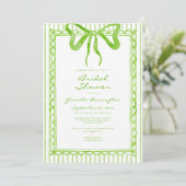 Whimsical Lime Watercolor Bow Stripe Bridal Shower Kaart (Staand voorkant)