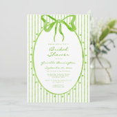 Whimsical Lime Watercolor Bow Stripe Bridal Shower Kaart (Staand voorkant)