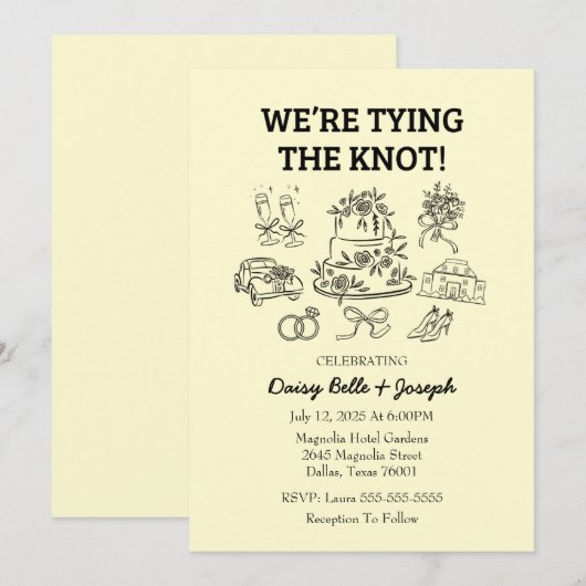 Whimsical Line Art Wedding Uitnodiging (Voorkant / Achterkant)