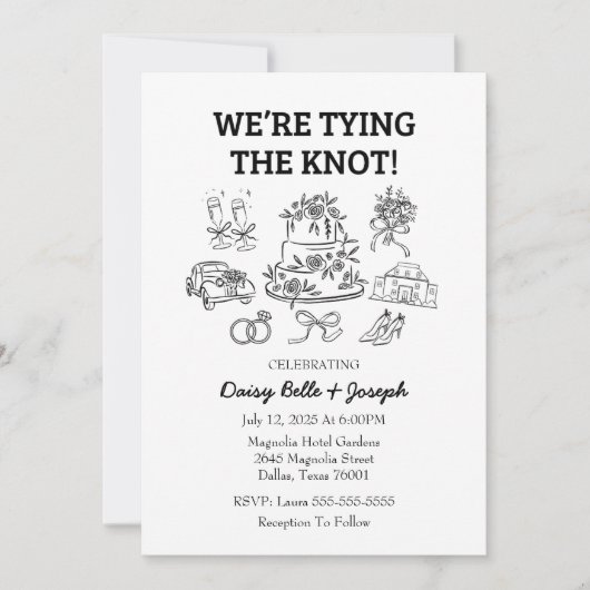 Whimsical Line Art Wedding Uitnodiging (Voorkant)