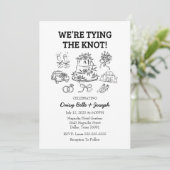 Whimsical Line Art Wedding Uitnodiging (Staand voorkant)