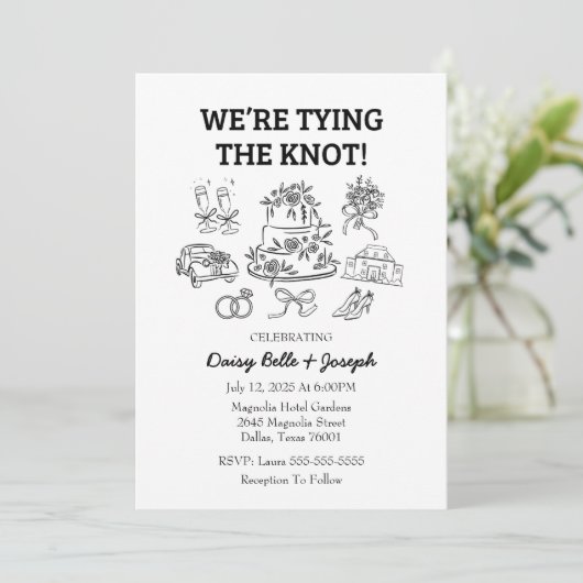 Whimsical Line Art Wedding Uitnodiging (Staand voorkant)