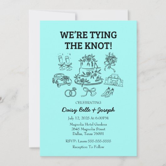 Whimsical Line Art Wedding Uitnodiging (Voorkant)