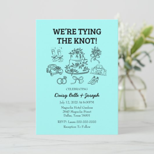 Whimsical Line Art Wedding Uitnodiging (Staand voorkant)