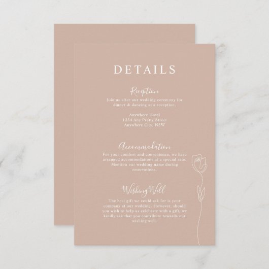 Whimsical Line Roos Details Enclosure Card Informatiekaartje (Voorkant / Achterkant)