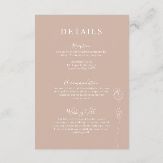 Whimsical Line Roos Details Enclosure Card Informatiekaartje (Voorkant)