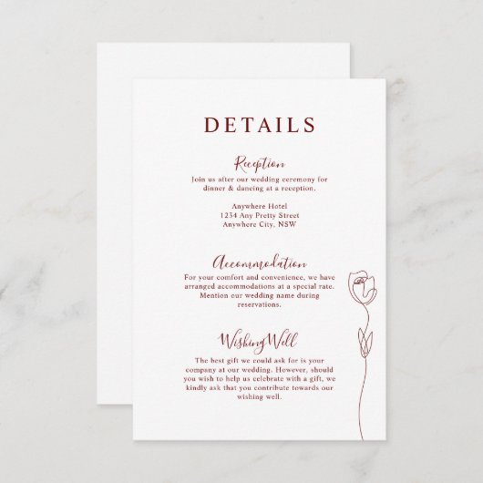 Whimsical Line Roos Details Enclosure Card Informatiekaartje (Voorkant / Achterkant)