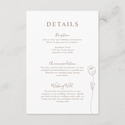 Whimsical Line Roos Details Enclosure Card Informatiekaartje (Voorkant)