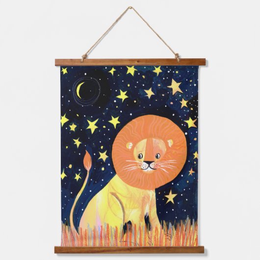 Whimsical Lion and Stars Hanging Poster – Celestia Hangend Wandkleed (Voorkant)