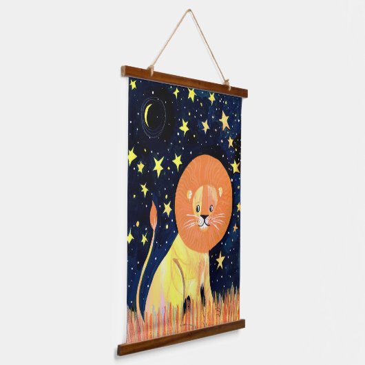 Whimsical Lion and Stars Hanging Poster – Celestia Hangend Wandkleed (Gebogen)