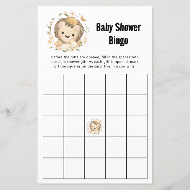 Whimsical Lion King Baby shower Oerwoud Bingogame (Voorkant)