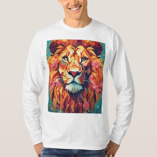 Whimsical Lion met Floral Mane T-Shirt Design (Voorkant)