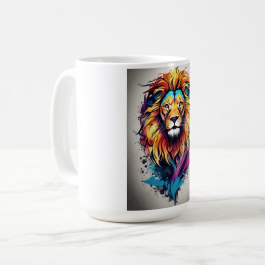 Whimsical Lion Waterverf Coffee Mok (Voorkant links)