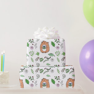 Whimsical Little Brown Beer and forest Leaves Cadeaupapier
