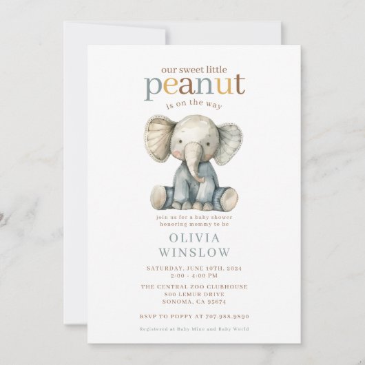 Whimsical Little Elephant Baby Shower Kaart (Voorkant)