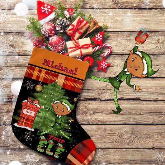 Whimsical Little Elf Boy Christmas Kids Stocking Grote Kerstsok