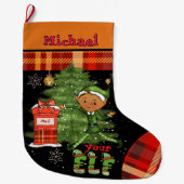Whimsical Little Elf Boy Christmas Kids Stocking Grote Kerstsok (Voorkant)
